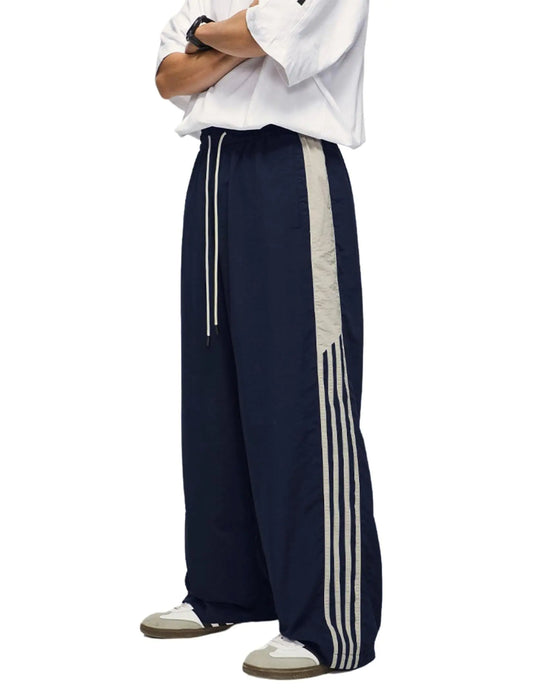Aelfric Eden Parachute Pants Women Striped Baggy Y2k Track Pants Men Wide Leg Sweatpants Navy Trousers with Drawstring